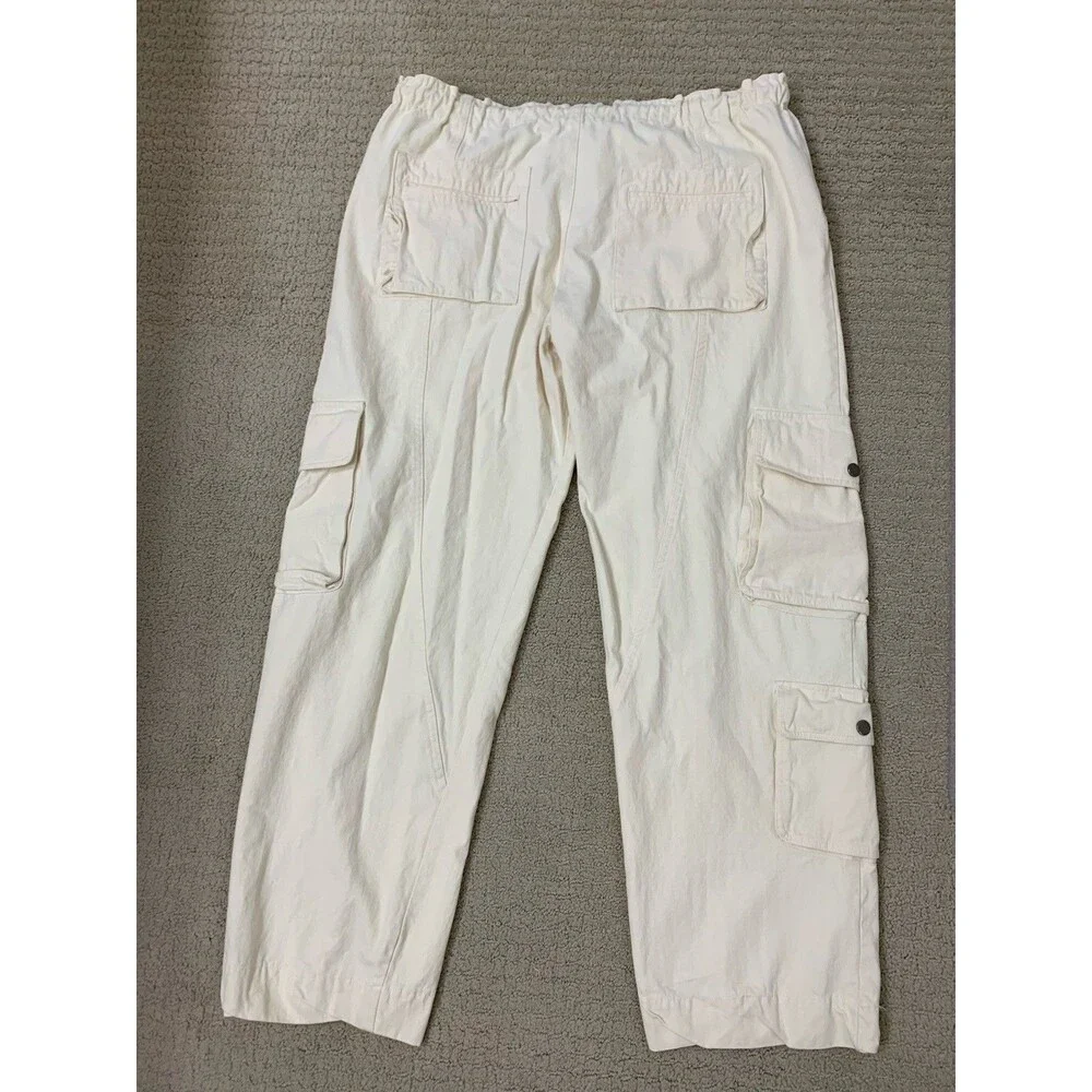 Oli & Hali Cream Streetwear Cargo Pants Drawstring Waist Utility JP0153 Large - Picture 4 of 13